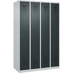 Kleiderspind C+P Evolo Plus, 4 Abteile, Anschlag rechts, Zylinderschloss, Soft-Anschlag, B 1200 x T 500 x H 1850 mm, lichtgrau/anthrazitgrau