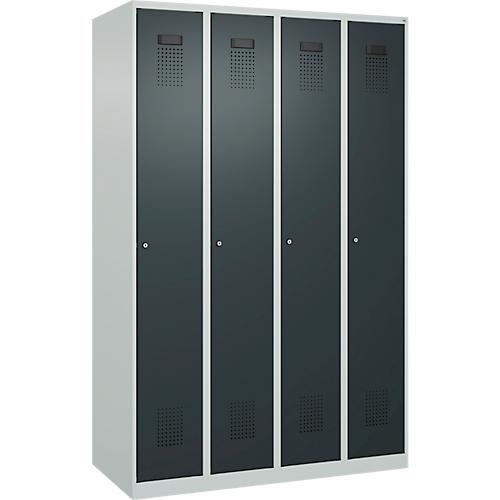 Kleiderspind C+P Evolo Plus, 4 Abteile, Anschlag rechts, Zylinderschloss, Soft-Anschlag, B 1200 x T 500 x H 1850 mm, lichtgrau/anthrazitgrau
