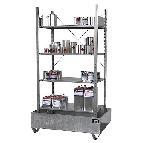 Kleingebinderegal BAUER S 3022-4E, Grundregal, B 1200 x T 800 x H 2105 mm, 4 Fachböden + 1 Auffangwanne