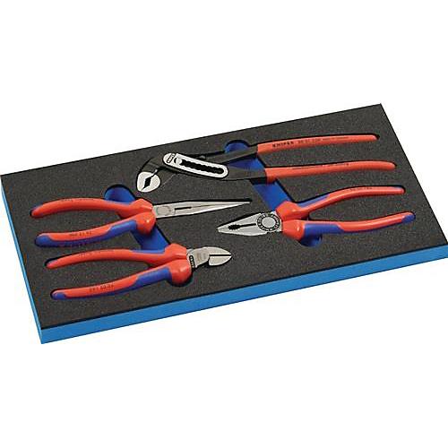 KNIPEX Werkzeugeinlage, 1/3-Modul, inkl. 4-tlg. Zangensatz, B 185 x T 385 x H 30 mm, Schaumstoff, schwarz-blau