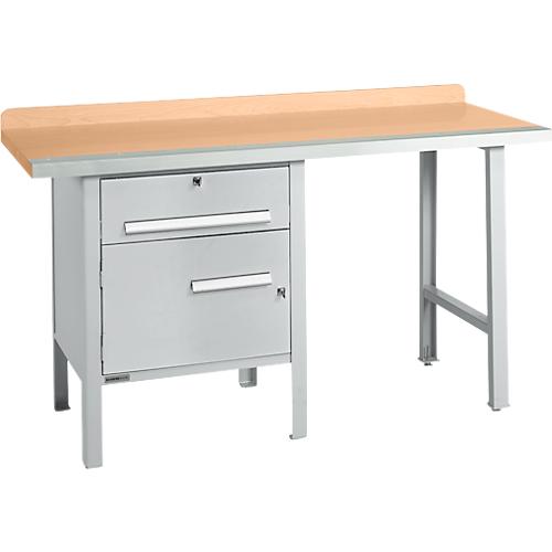 Kombiwerkbank Schäfer Shop Select PWi 150-2, Buche Multiplexplatte, mit Stahlkante, bis 750 kg, B 1500 x T 700 x H 840 mm, Weißaluminium