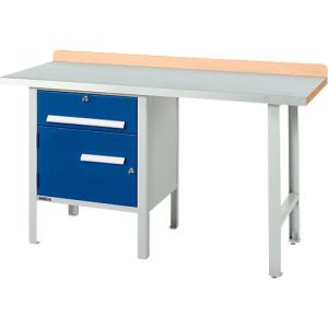 Kombiwerkbank Schäfer Shop Select PWi 150-2, ESD, Buche Multiplexplatte, mit Stahlabdeckung, bis 750 kg, B 1500 x T 700 x H 840 mm, Enzianblau