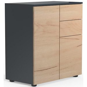 Kommode Dalosa, 4 Fächer & 2 Schübe, Tür, B 700 x T 390 x H 770 mm, Holz, anthrazit/Honig-Eiche
