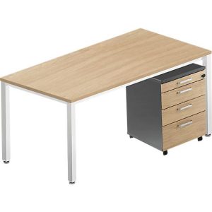 Komplettset BEXXSTAR, Schreibtisch 1600 mm breit und Rollcontainer, Quadratrohrfuß, Eiche-Dekor/dunkelgrau Komplettset BEXXSTAR, Schreibtisch 1600 mm breit und Rollcontainer, Quadratrohrfuß, Eiche-Dekor/dunkelgrau