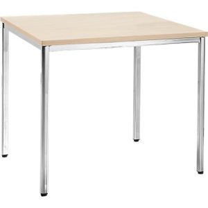 Konferenztisch, bis 4 Personen, Quadrat, 4-Fuß Quadratrohr, B 800 x T 800 x H 720 mm, Ahorn/chromsilber Konferenztisch, bis 4 Personen, Quadrat, 4-Fuß Quadratrohr, B 800 x T 800 x H 720 mm, Ahorn/chromsilber