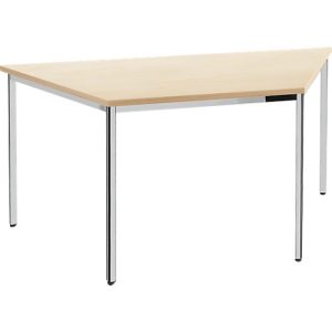 Konferenztisch, bis 6 Personen, Trapez, 4-Fuß Quadratrohr, B 1600 x T 800 x H 720 mm, Ahorn/chromsilber