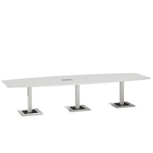 Konferenztisch, mit Tischanschlussfeld, bis 12 Personen, Boot, Standfuß, B 3500 x T 1200 x H 720-820 mm, weiß/silber