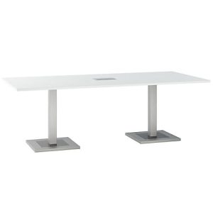 Konferenztisch, mit Tischanschlussfeld, bis 8 Personen, Rechteck, Standfuß, B 2200 x T 1000 x H 720-820 mm, weiß/silber