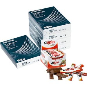 Kopierpapier Schäfer Shop Genius Professional, DIN A4, 80 g/m², weiß, 4 Karton = 20 x 500 Blatt + GRATIS Ferrero Duplo 40 Riegel Kopierpapier Schäfer Shop Genius Professional, DIN A4, 80 g/m², weiß, 4 Karton = 20 x 500 Blatt + GRATIS Ferrero Duplo 40 Riegel