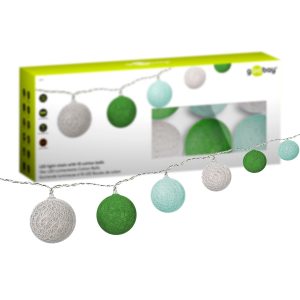 10er LED Lichterkette Cotton Balls. Grün. Mint. Weiß – Batteriebetrieb