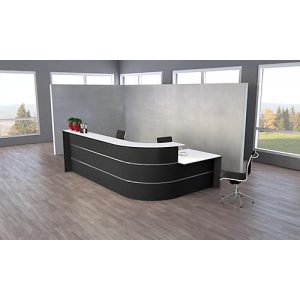 L-Theke Faro, 4-Elemente, 90° Winkel, mit Beratungsplatz, melaminharzbeschichtet, ABS-Kanten, B 3670 x T 1970 x 1120 mm, anthrazit/anthrazit