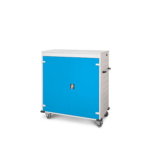 Laptopwagen mit Ladefunktion, 2-Punkt-Verriegelung, Feststellbremse, 30 Fächer, B 1310 x T 500 x H 1250, lichtblau