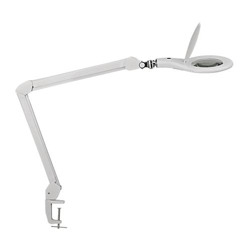 LED Lupenleuchte MAULmakro, 3-Dioptrien-Linse, 8 W, 580 lm, 6500 K, Arm um 360° dreh-& neigbar, höhenverstellbar, Klemmfuß, weiß