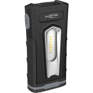 LED-Werkstattleuchte Ansmann WL 500R Pocket, 500 lm (Hauptleuchte), 180 lm (Knopfleuchte), bis zu 26 h, B 64,8 × T 40,5 × H 131 mm, schwarz