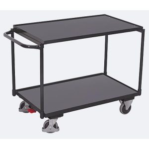 Leichter Tischwagen, Stahl/MDF-Platte, Anthrazitgrau/Dunkelgrau, 2 Etagen, L 985 x B 605 mm, TPE-Rollen mit EasySTOP, bis 250 kg