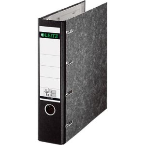 LEITZ® Doppelordner 1092, für Format 2 x A5, Rückenbreite 75 mm, Hebelmechanik, Rückenschild & Griffloch, FSC®-zertifiziert, Wolkenmarmor/schwarz