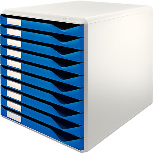 LEITZ® Schubladenbox, 10 Schübe, DIN A4, Polystyrol, lichtgrau/blau