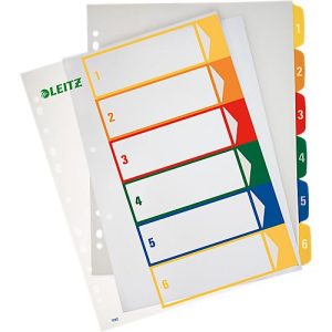 LEITZ® Überbreite Kunststoffregister, Zahlen-Register, Zahlen 1-6, Nr. 1292