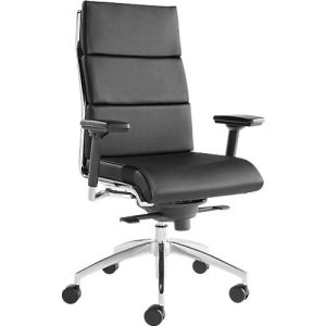Leyform Chefsessel Origami, mit 3D T-Armlehnen, Knie-Wippmechanik, Flachsitz, Anti-Shock-Funktion, Leder, schwarz/silber