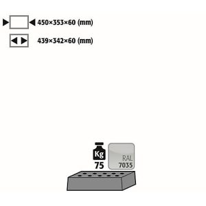 Lochblecheinsatz Standard für asecos Sicherheitsschränke der UB90 Serie, Stahlblech, lichtgrau, B 442 x T 345 x H 70 mm, bis 75 kg