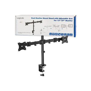 LogiLink – Befestigungskit – einstellbarer Arm – für 2 LCD-Displays – fester, kaltgepresster Stahl – Bildschirmgröße: 33-68.6 cm (13′-27′)