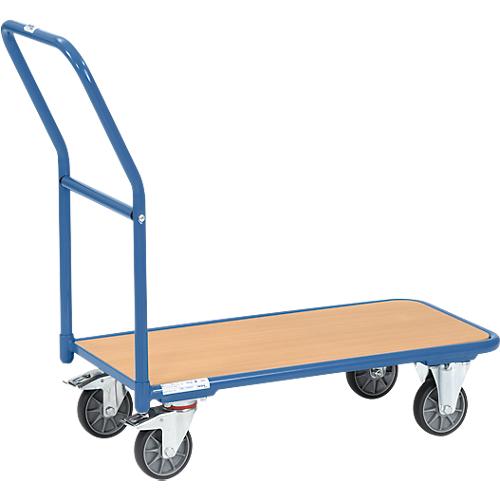 Magazinwagen, mit Holzplattform, L 850 x B 450 mm, bis 250 kg, Stahlrohr, blau