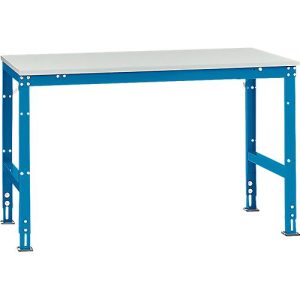 Manuflex Arbeitstisch UNIVERSAL Standard, 1500 x 1000 mm, Melamin lichtgrau, lichtblau