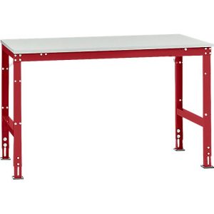 Manuflex Arbeitstisch UNIVERSAL Standard, 1500 x 1000 mm, Melamin lichtgrau, rubinrot