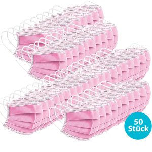 Gesichts-Maske aus 3-lagigem Filtervlies. 50er Packung. rosa