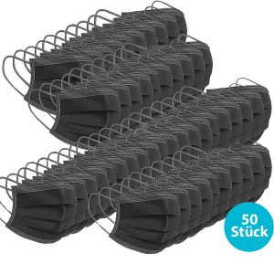 Gesichts-Maske aus 3-lagigem Filtervlies. 50er Packung. schwarz
