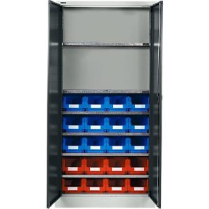 Materialschrank mit 20 Sichtlagerkästen LF 321, H 1935 mm, lichtgrau/anthrazitgrau Materialschrank mit 20 Sichtlagerkästen LF 321, H 1935 mm, lichtgrau/anthrazitgrau