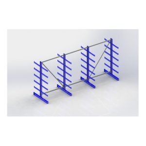 Meta Kragarmregal Atlas ST doppelseitig 4 Ständer 2000 x 500 x 4050 mm Tiefe + 2 x 5 Arme enzianblau