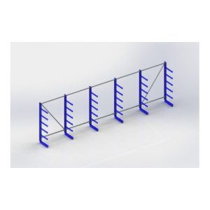 Meta Kragarmregal Atlas ST doppelseitig 5 Ständer 2000 x 500 x 5400 mm Tiefe + 2 x 5 Arme enzianblau