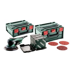 Metabo Exzenterschleifer SXE 150-2.5 BL Set mit metaBOX Schleifmittel-Set „multi-hole“, 150 mm, für Holz und Metall; metaBOX 215