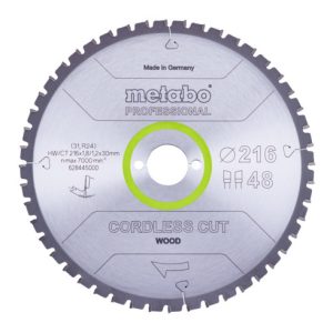 Metabo Sägeblatt „cordless cut wood – professional“, 216×1,8/1,2×30 Z48 WZ 5°neg