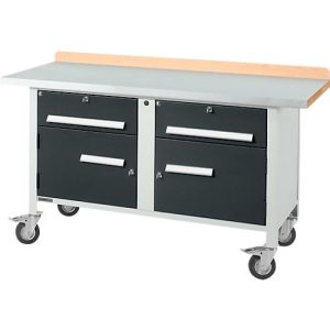 Mobile Werkbank Schäfer Shop Select PWi 150-0, ESD, Buche Multiplexplatte, mit Stahlabdeckung, bis 400 kg, B 1500 x T 700 x H 840 mm