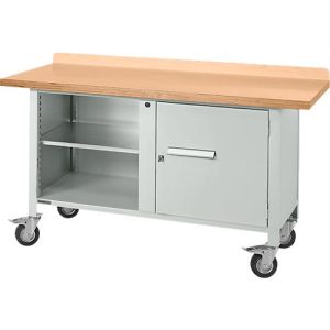 Mobile Werkbank Schäfer Shop Select PWi 150-1, Buche-Dekor Multiplexplatte, bis 400 kg, B 1500 x T 700 x H 840 mm