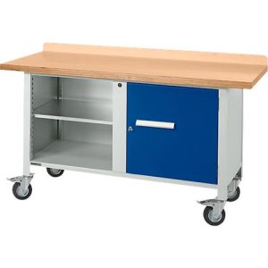 Mobile Werkbank Schäfer Shop Select PWi 150-1, Buche-Dekor Multiplexplatte, bis 400 kg, B 1500 x T 700 x H 840 mm