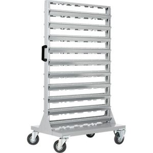 Mobiles Kleinteilemagazin, 2-seitig bestückbar, ohne Sichtlagerkästen, B 825 x T 550 x H 1450 mm, Stahl, grau