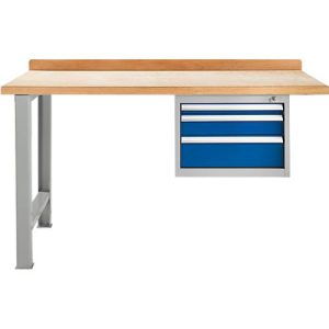 Modulare Werkbank Schäfer Shop Select, Anbaueinheit, Buche Multiplexplatte, bis 500 kg, B 1500 x T 700 x H 840 mm, Hellsilber/Enzianblau ral 5010