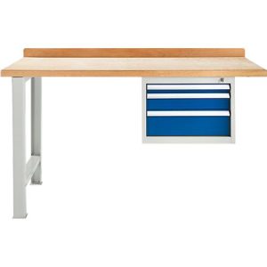 Modulare Werkbank Schäfer Shop Select, Anbaueinheit, Buche Multiplexplatte, bis 500 kg, B 1500 x T 700 x H 840 mm, Lichtgrau ral 7035/Enzianblau ral 5010