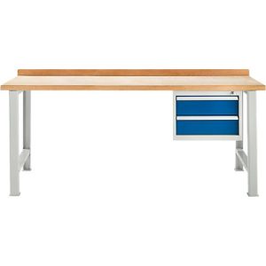 Modulare Werkbank Schäfer Shop Select, Grundeinheit, Buche Multiplexplatte, bis 500 kg, B 2000 x T 700 x H 840 mm, Enzianblau ral 5010