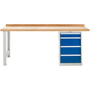 Modulare Werkbank Schäfer Shop Select, Grundeinheit, Buche Multiplexplatte, bis 500 kg, B 2000 x T 700 x H 840 mm, Lichtgrau ral 7035/Enzianblau ral 5010