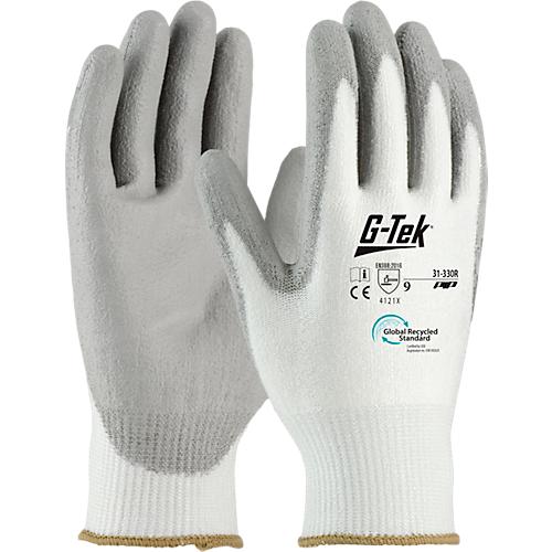 Montagehandschuh G-Tek® 3RX 31-330R, EN 388: 4 1 2 1 X, Nitrilschaum, 90 % Recycling-Kunststoff & 10 % Elastan, weiß-grau, Größe 9, 1 Paar
