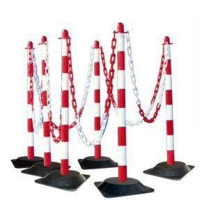 Moravia Kettenständer Set mit Hartgummifuß rot/weiß 10 m Kette + Verbinder + Haken 6 Stk. Moravia Kettenständer Set mit Hartgummifuß rot/weiß 10 m Kette + Verbinder + Haken 6 Stk.