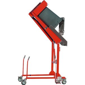 Mülltonnen-Kippstation MKS, für 120 & 240 l Tonnen, Ausschütth. 1480 mm, Kippw. 135°, bis 110 kg, Rollen, Handpumpe, RAL 3000 Mülltonnen-Kippstation MKS, für 120 & 240 l Tonnen, Ausschütth. 1480 mm, Kippw. 135°, bis 110 kg, Rollen, Handpumpe, RAL 3000