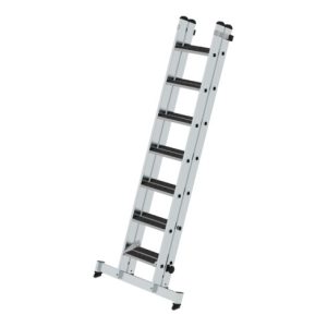 Munk Stufen-Schiebeleiter 2-teilig mit nivello®-Traverse und clip-step R13 2×7