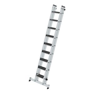 Munk Stufen-Schiebeleiter 2-teilig mit nivello®-Traverse und clip-step R13 2×9