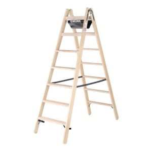 Munk Stufen-Stehleiter aus Holz, beidseitig begehbar, 2×7 Stufen