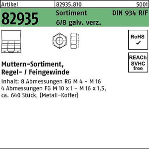 Muttersortiment DIN 934, 40-teilig, Regel-/Feingewinde, galvanisch verzinkt, 1 Stück